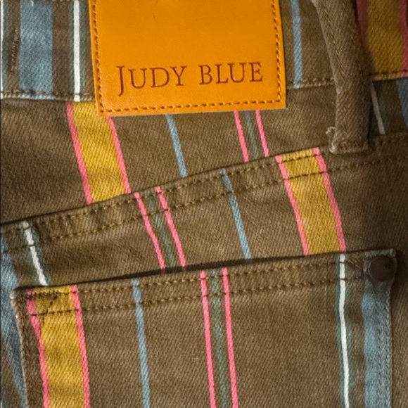 Judy Blue EUC Women's Brown Flare Jeans with Multicolor Vertical Stripe - Picture 6 of 7